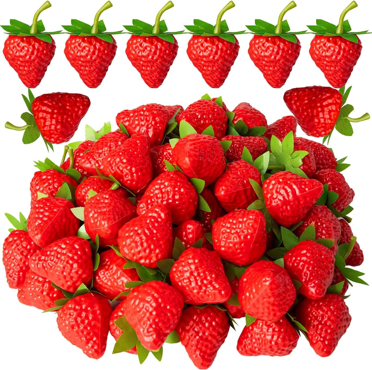 40Pcs Artificial Lifelike Fruit Plastic Strawberries,Fake Red Strawberries